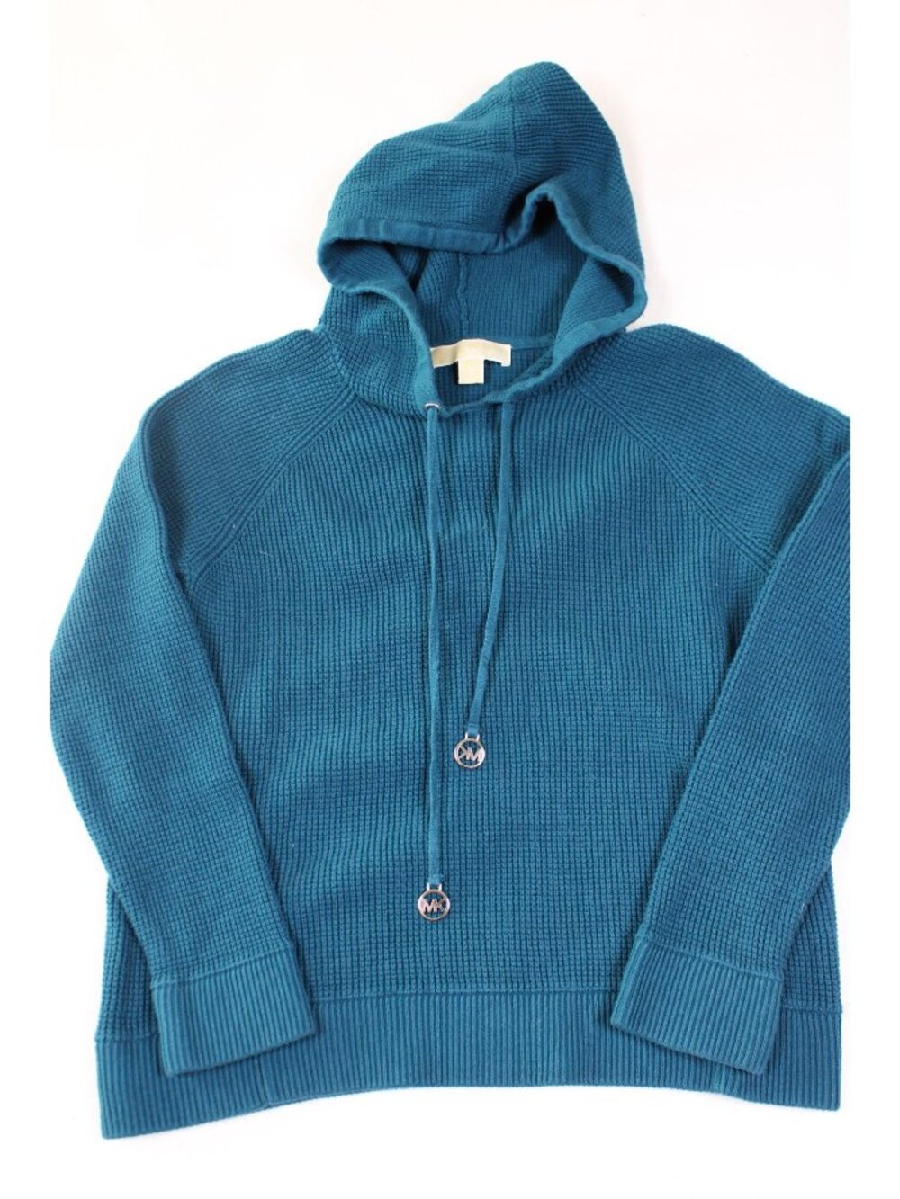 Michael Michael Kors Womens Blue Knit Hooded Sweater With MK Accents Size M